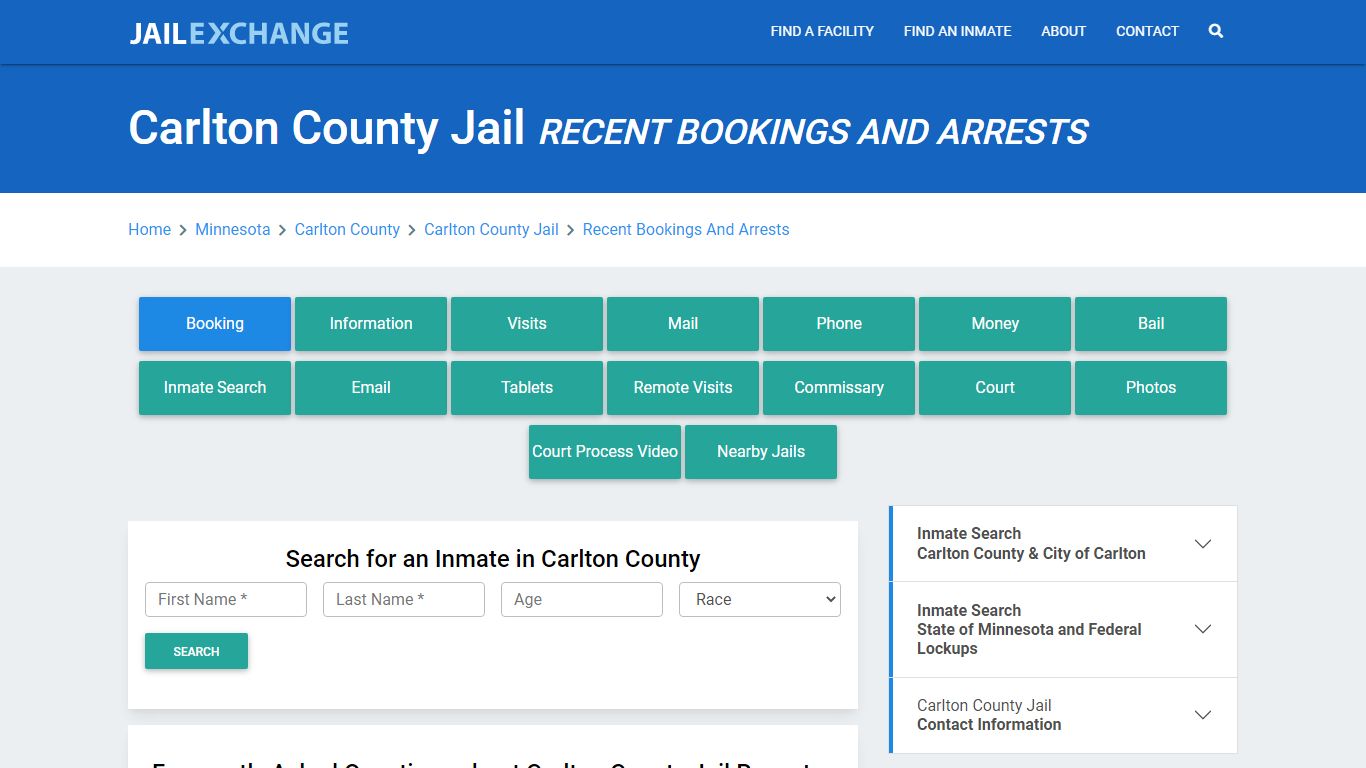 Carlton County Jail Recent Bookings And Arrests - Jail Exchange